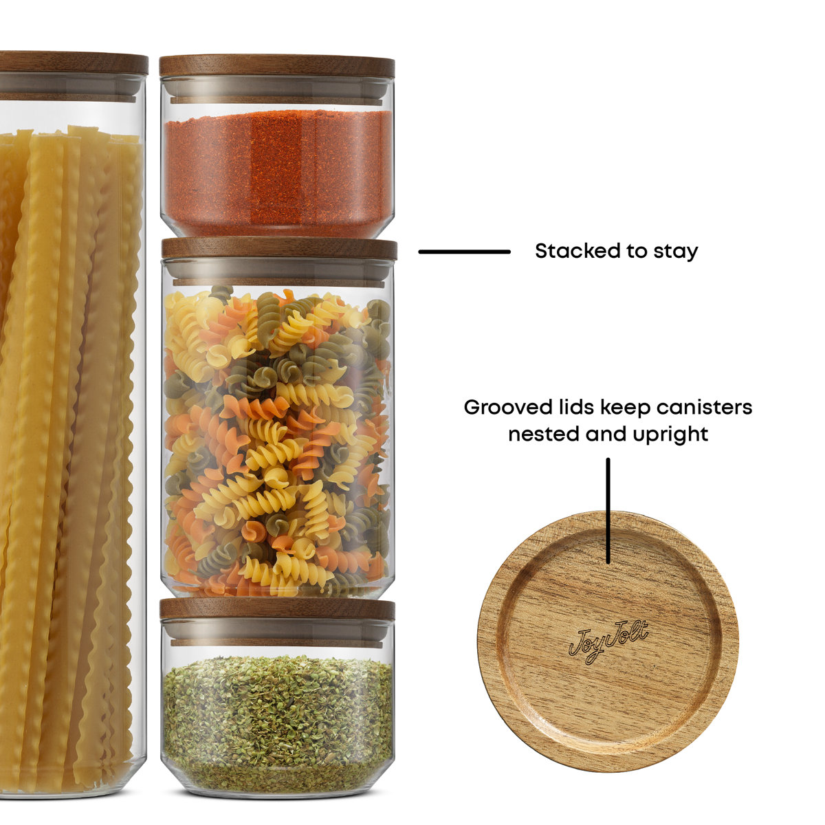 Holden 7-Piece Stackable Glass Storage Canister Set with Wood Lids (Set of 7)